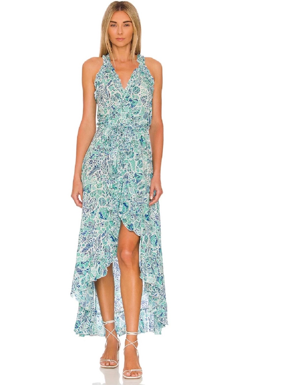 POUPETTE ST BARTH TAMARA MIDI DRESS, AQUA CHAGAL BLUE GREEN XS